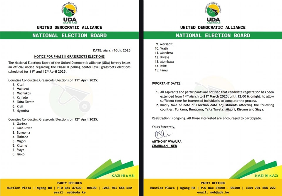 UDA Announces Phase II Grassroots Elections Set for April.